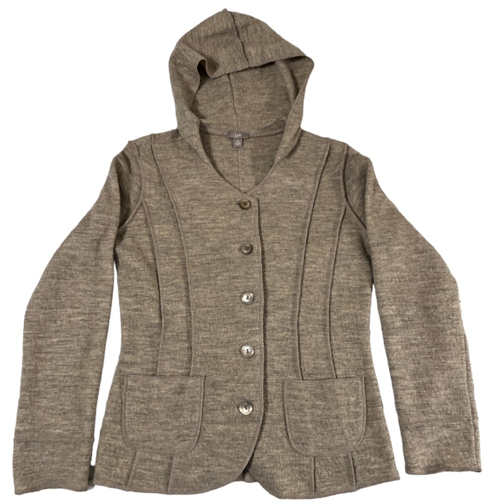 J Jill Hooded Sweater/light Jacket- Wool--Size XS-Light Tan/Beige